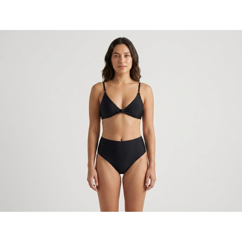 Quince Black Two Piece Bikini Set High Waist Bottom Knot Front Top NWT Size s